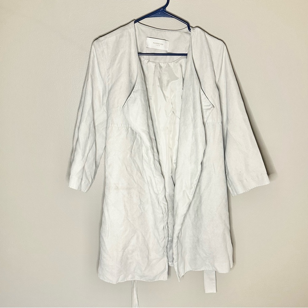 Reserved Brand Grey Suede Tie Trench Jacket